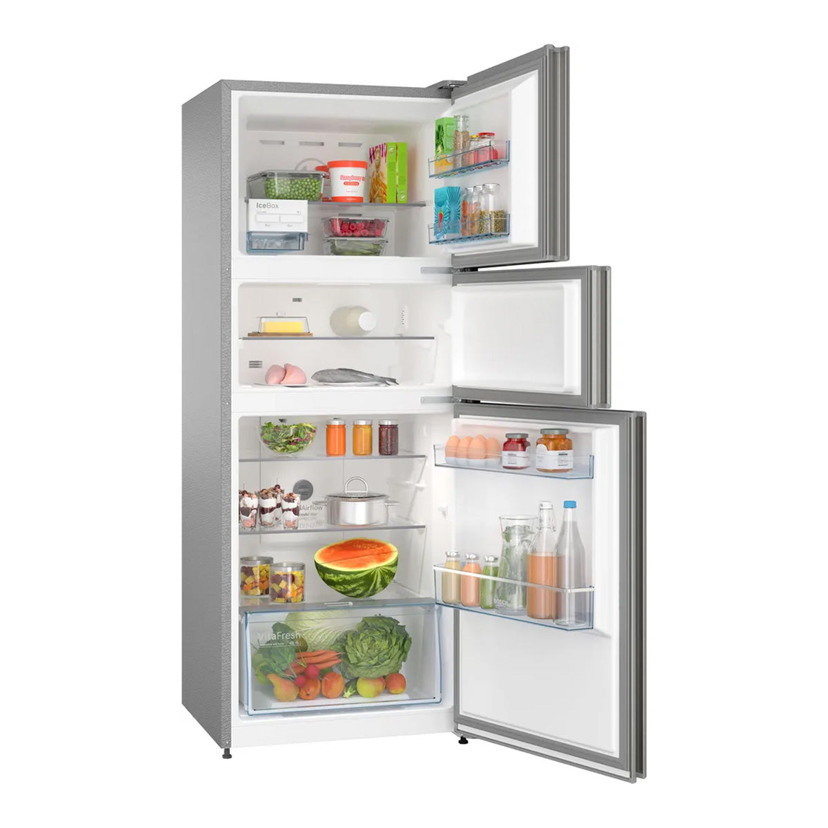 Bosch MaxFlex Convert 303L 3 Star Inverter Frost Free Triple Door Refrigerator (2023 model, CMC33K03NI, 8-in-1 Convertible, UV Protected Body Shield, VitaFresh Technology, Adaptive UI, Sparkly Steel)