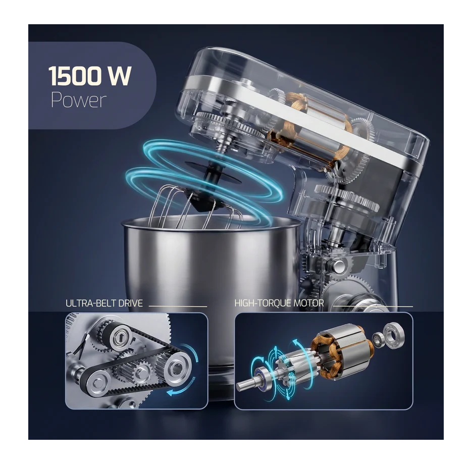 iBELL 4500M PRO Stand Mixer – 1500W Kitchen Mixer with Tilt-Up Head, 8-Speed Control, 100% Copper Motor, 5L Stainless Steel Bowl & Planetary Mixing Action, Multipurpose Food Mixer