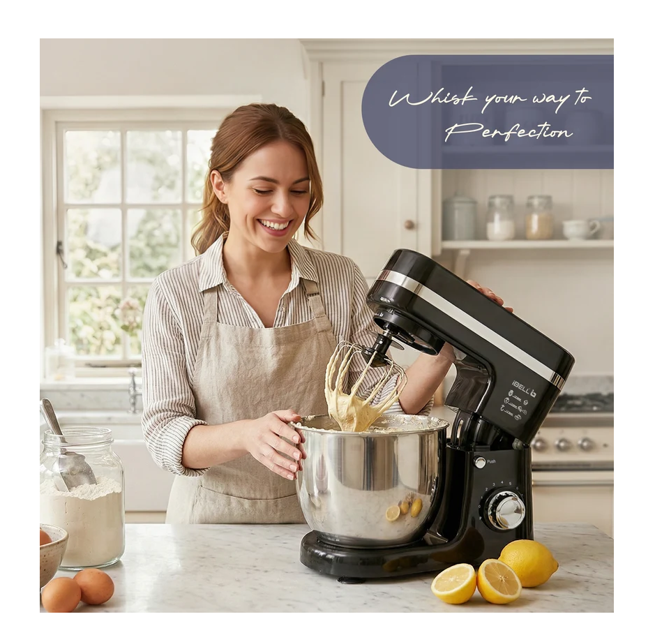 iBELL 4500M PRO Stand Mixer – 1500W Kitchen Mixer with Tilt-Up Head, 8-Speed Control, 100% Copper Motor, 5L Stainless Steel Bowl & Planetary Mixing Action, Multipurpose Food Mixer
