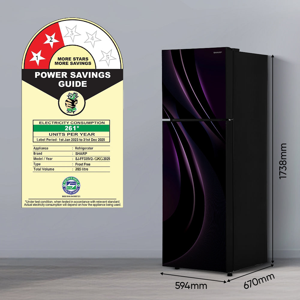 SHARP 265 L 2 Star 7 in 1 Convertible mode Frost Free Double Door Refrigerator | Japan 7 Shield Protection | Hi-Tech Inverter | ISI Certified Mirror Glass Finish Door | (Galaxy Strom, SJ-FF305V2-GKG)