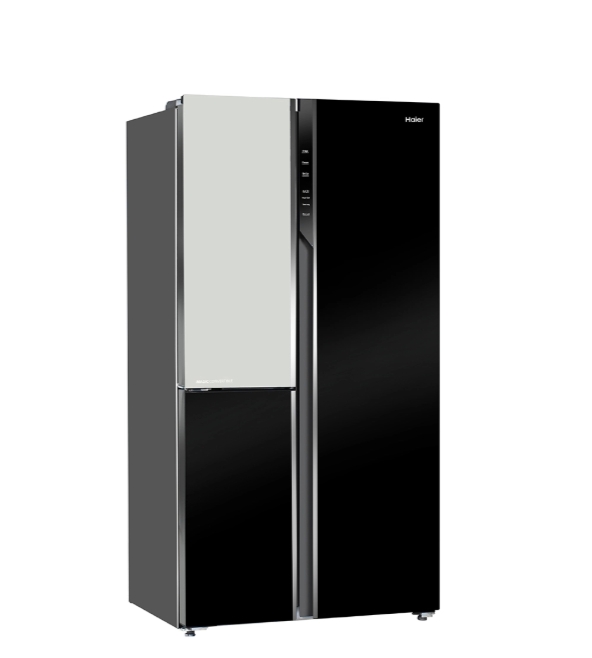Vogue Series 598L, Black White Glass, 3 Door Convertible SBS with WIFI Enabled Smart Sense AI
