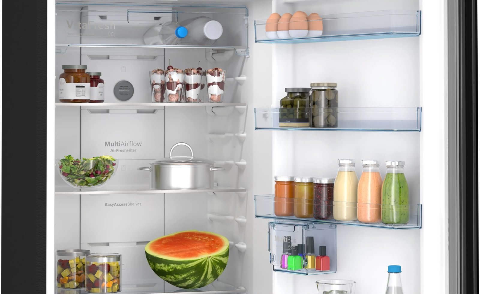 BOSCH 368 Litres Frost Free Double Door Refrigerator | Total No Frost | VitaFresh | VarioZone | SuperCooling & SuperFreezing (CTN39L01PI | Black Glass)