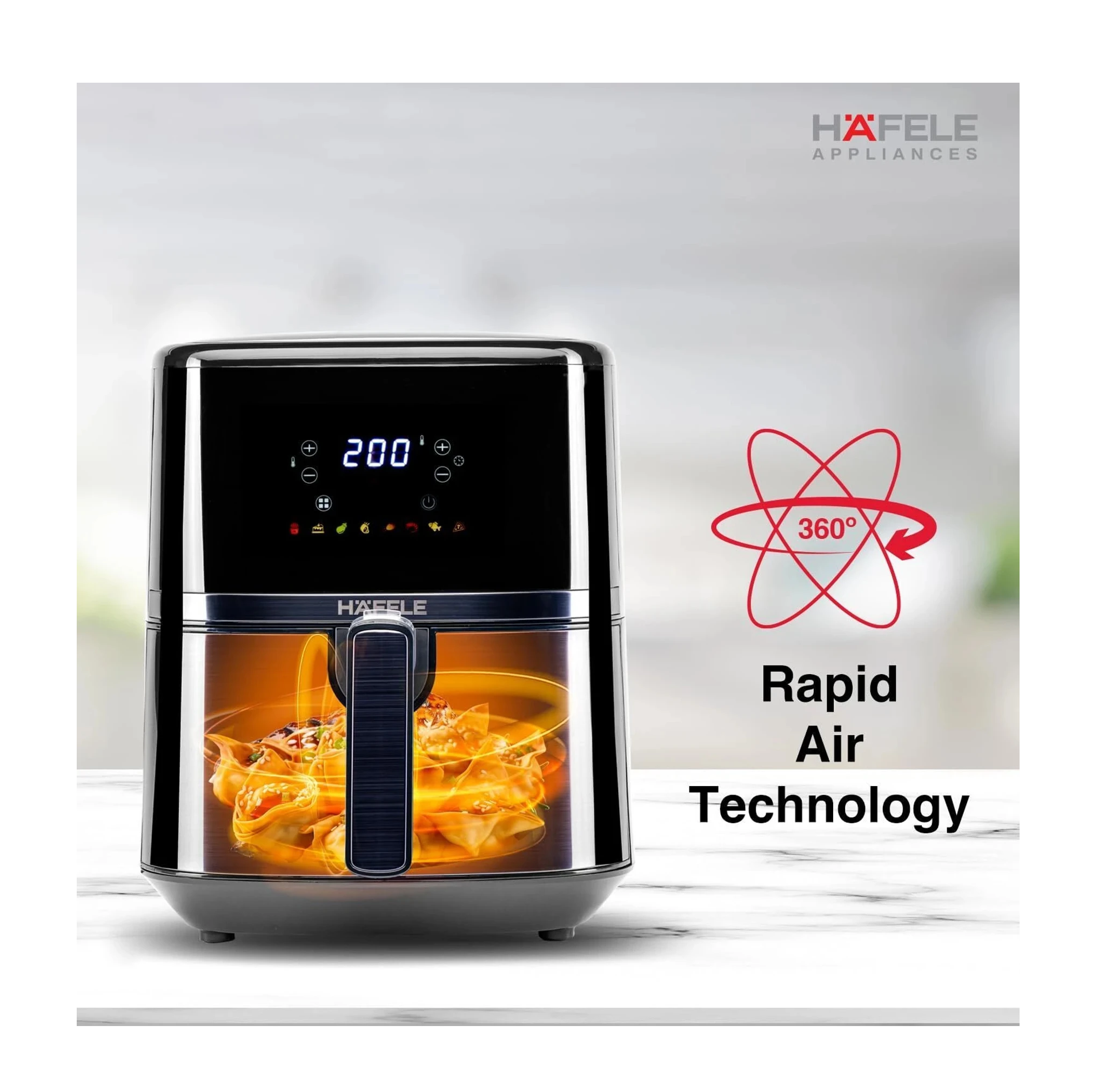 Hafele NOIL Lite Digital 360° Rapid Air Technology & Touch Panel 1500W Brushed Steel Air Fryer 4.5L