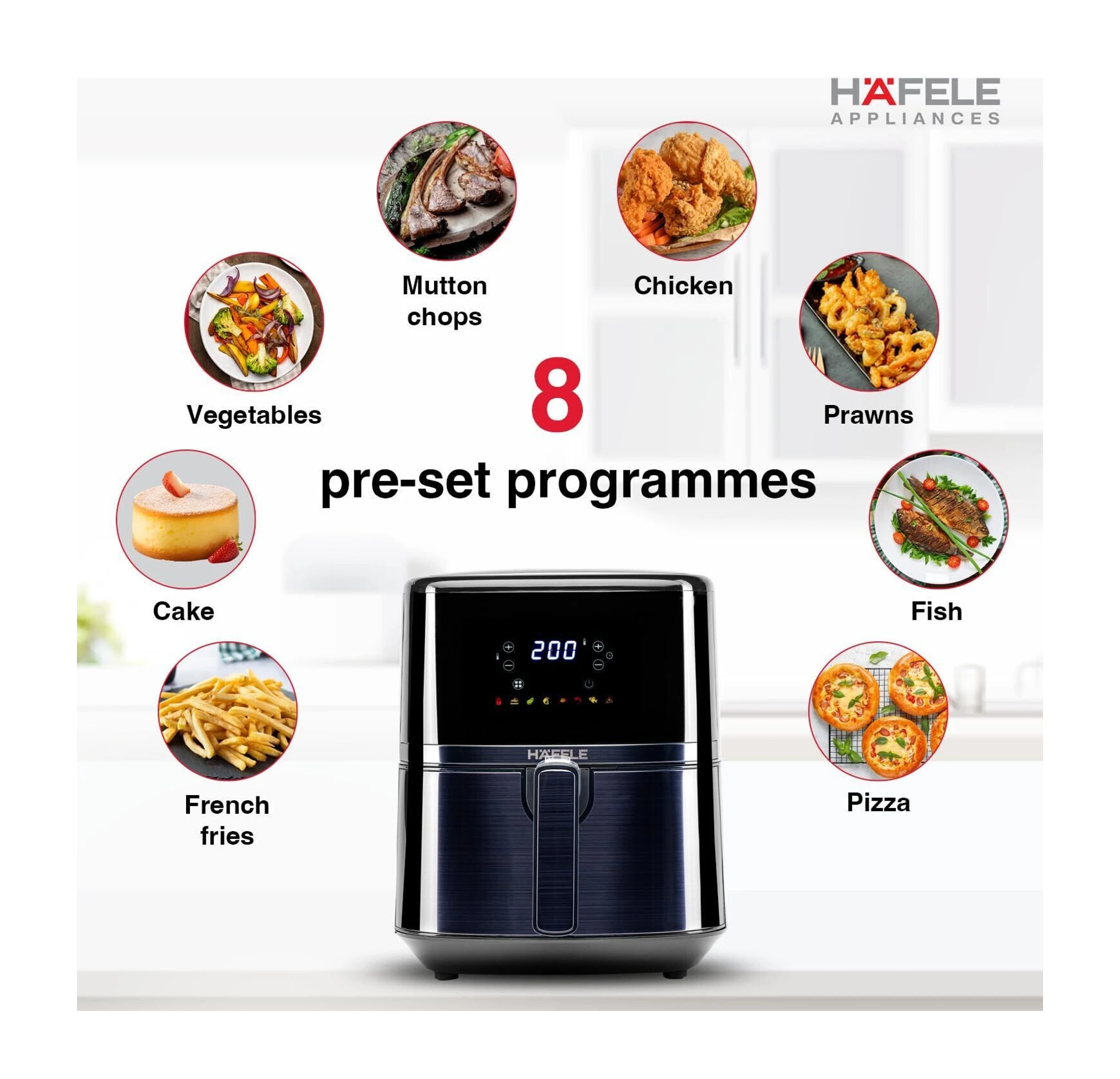 Hafele NOIL Lite Digital 360° Rapid Air Technology & Touch Panel 1500W Brushed Steel Air Fryer 4.5L