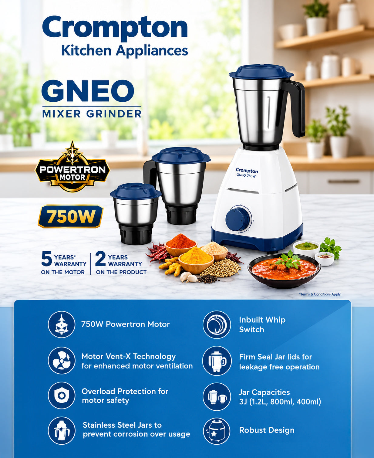 Crompton GNEO Mixer Grinder 750W