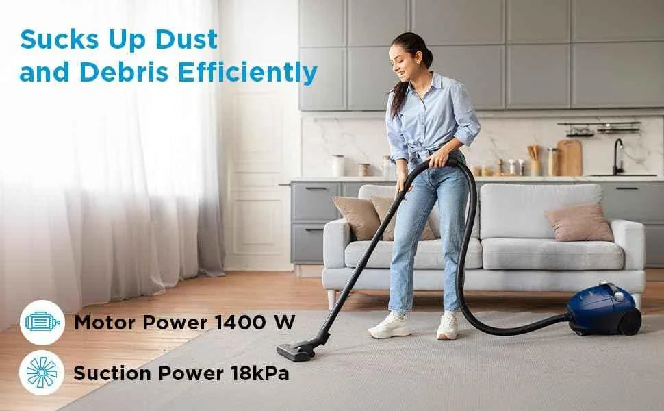 Midea 11S 1400W Blue Bagged Canister Vacuum Cleaner with Dustbag Full Indicator, M11SINBL