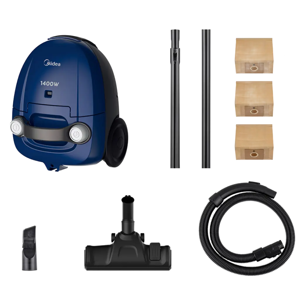 Midea 11S 1400W Blue Bagged Canister Vacuum Cleaner with Dustbag Full Indicator, M11SINBL