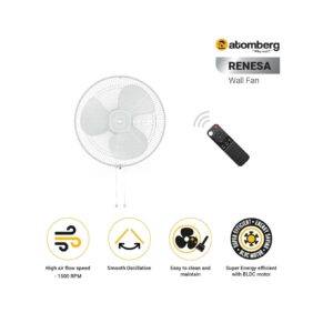 atomberg Renesa 400mm Wall Fan | Silent BLDC Fan | Remote with Timer & Sleep Control (Snow White)