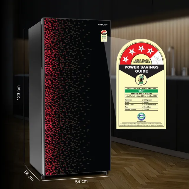 SHARP 193L 4 Star Direct-Cool Single Door Refrigerator I Toughened Glass Door (SJ-G19ST-MR)
