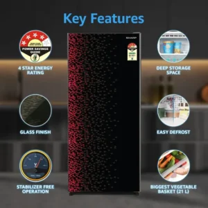 SHARP 193L 4 Star Direct-Cool Single Door Refrigerator I Toughened Glass Door (SJ-G19ST-MR)