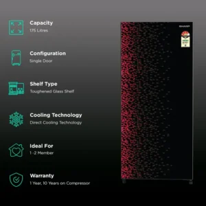 SHARP 193L 4 Star Direct-Cool Single Door Refrigerator I Toughened Glass Door (SJ-G19ST-MR)