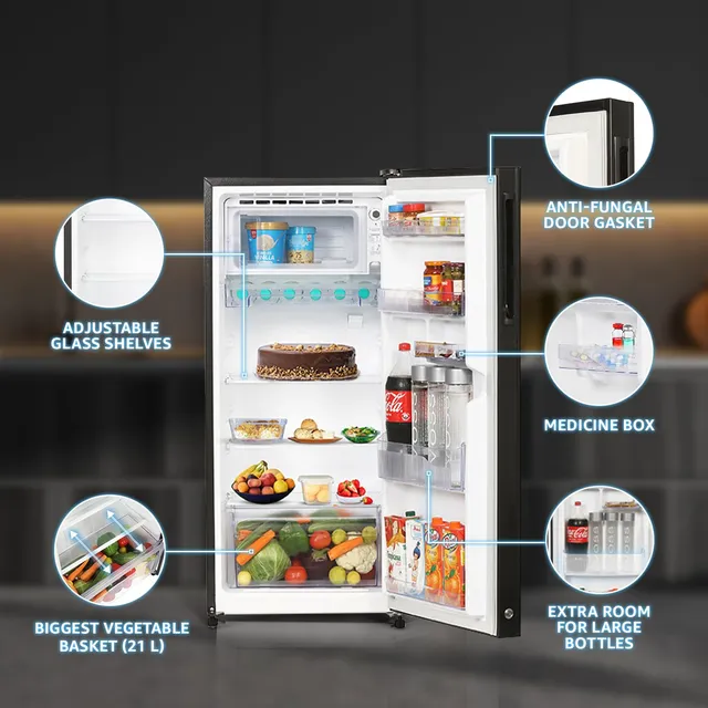 SHARP 175L 4 Star Direct Cool Single Door Refrigerator with Inverter Compressor (SJ-G19ST-BK, Black)