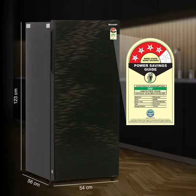 SHARP 175L 4 Star Direct Cool Single Door Refrigerator with Inverter Compressor (SJ-G19ST-BK, Black)