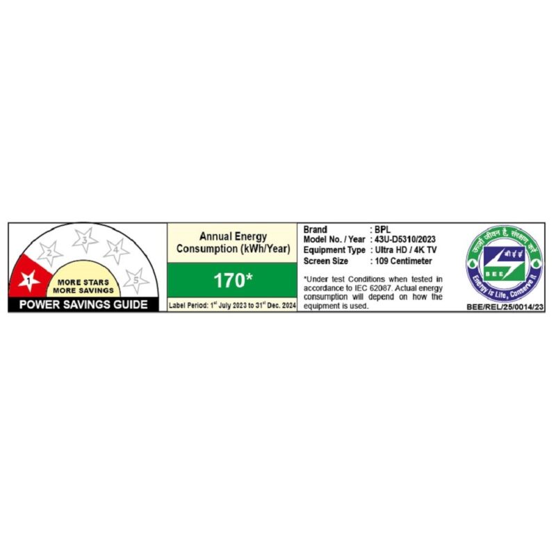 BPL 108 cm (43 Inch) Ultra HD (4K) Google Smart Led TV with Dolby Atmos, 43U-D5310