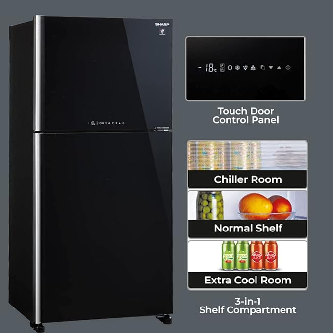 SHARP 613L 2 Star J-Tech Inverter Frost Free Double Door Refrigerator (SJGP60TBKEC)