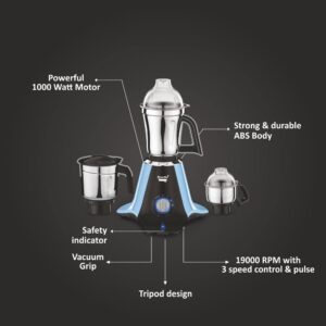 Preethi Taurus Pro Mg-259 Mixer Grinder, 1000 Watt, 3 Jars, (Blue-Black)