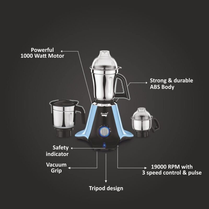 Preethi Taurus Pro Mg-259 Mixer Grinder, 1000 Watt, 3 Jars, (Blue-Black)