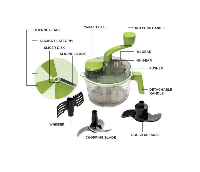 Pigeon Tornado Vegetable Chopper  (Turbo food processor Whisker & Atta Kneader Slicing & Dicing Plate set Side Handle)