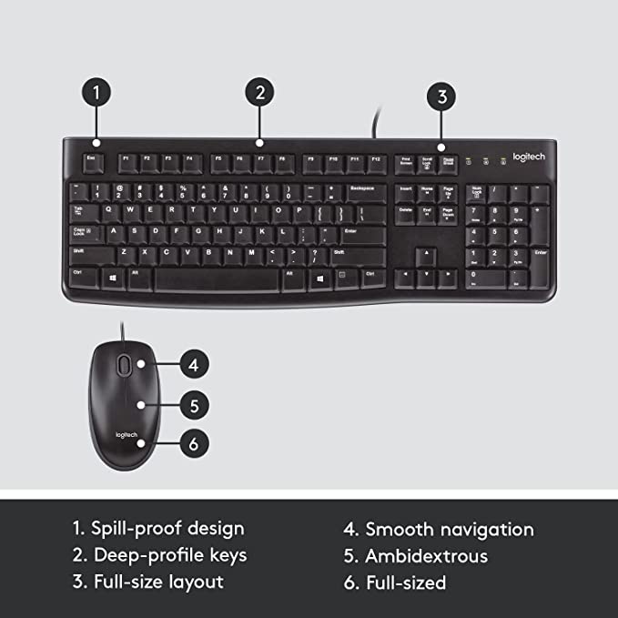 Logitech MK120 Wired USB Keyboard and Mouse Set for Windows