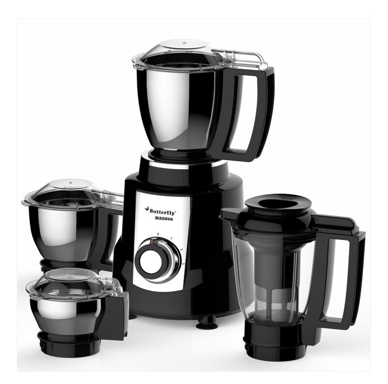Butterfly Magnum 1.2 Hp Mixer Grinder 4 Jar, 900 Watt, (Black)