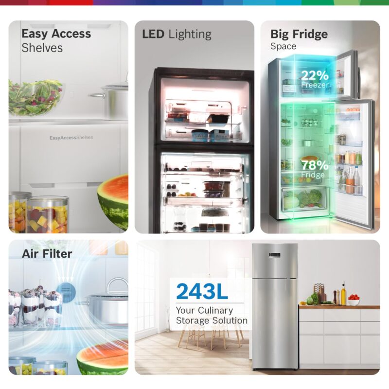 Bosch 243L 3 Star Frost Free Refrigerator, Convertible(CTC27S031I, Silver Inox))