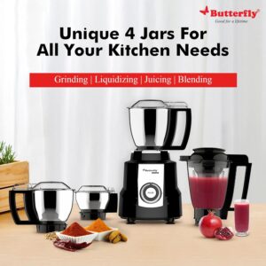 Butterfly Magnum 1.2 Hp Mixer Grinder 4 Jar, 900 Watt, (Black)