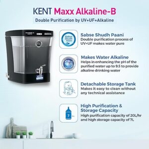 KENT Maxx Alkaline-B | Smart Alkaline Technology | Multiple Purification Process UV + UF + Alkaline