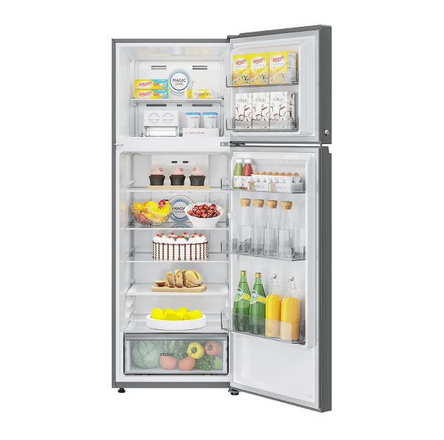 Haier 358L, 3 Star, Double Door,Inox Steel Finish Top Mount Frost Free Refrigerator (HRF-4083BIS-P)