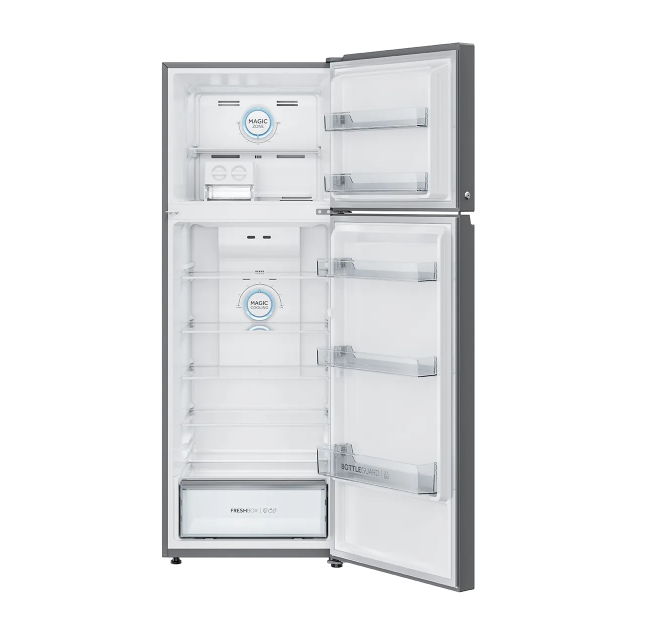 Haier 358L, 3 Star, Double Door,Inox Steel Finish Top Mount Frost Free Refrigerator (HRF-4083BIS-P)