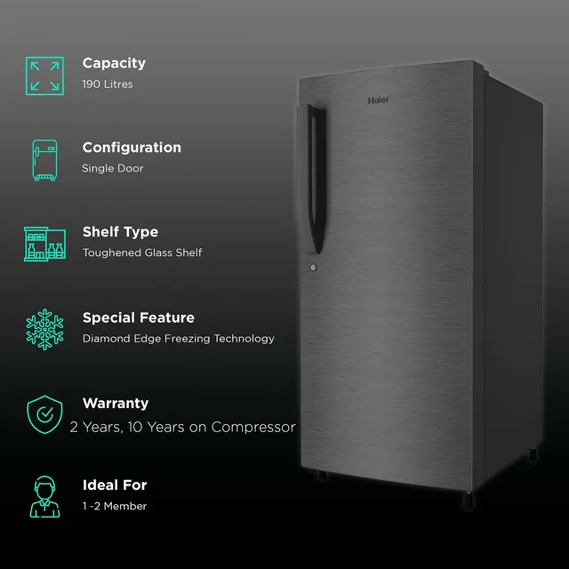 268203_1_eu5ytg Haier 190 Litres 3 Star Direct Cool Single Door Refrigerator with Diamond Edge Freezing Technology (HRD-2103CBS-P, Brushline Silver)