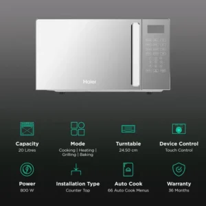 306939_2_xdpuf7 Haier HIL2001CSSH 20L Convection Microwave Oven with 66 Autocook Menu (Silver)