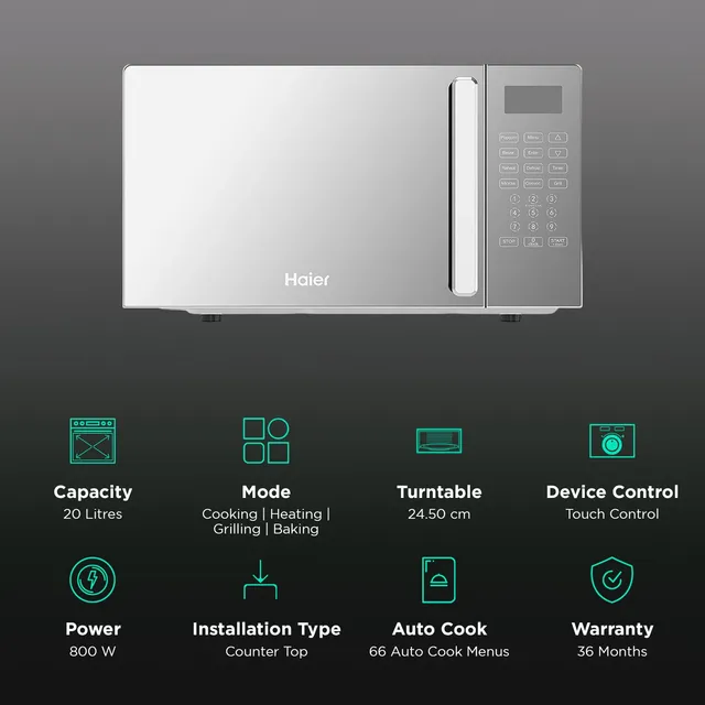 306939_2_xdpuf7 Haier HIL2001CSSH 20L Convection Microwave Oven with 66 Autocook Menu (Silver)