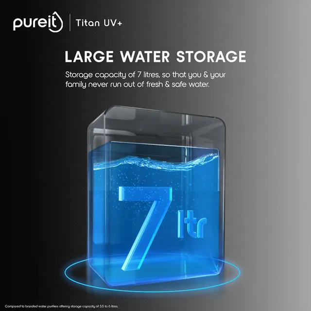 pureit Titan UV+ 7L UV Lamp + UFSC+ UV Led Water Purifier with Integrated Sediment Filter (Black)
