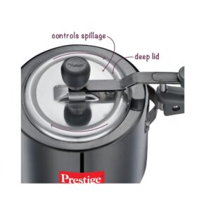 Prestige 3L Nakshatra Duo Plus Svachh Hard Anodised Inner Lid Pressure Cooker (Aluminium)|Deep Stainless Steel lid Controls spillage|Metallic Safety Plug|5 Years Warranty