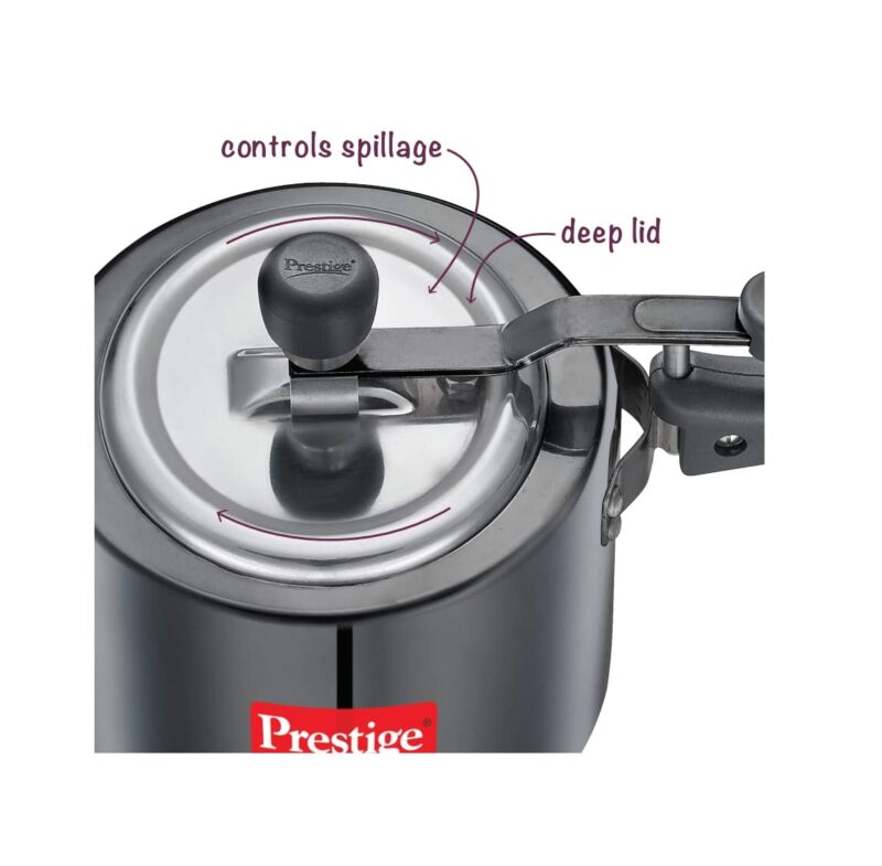 Prestige 3L Nakshatra Duo Plus Svachh Hard Anodised Inner Lid Pressure Cooker (Aluminium)|Deep Stainless Steel lid Controls spillage|Metallic Safety Plug|5 Years Warranty