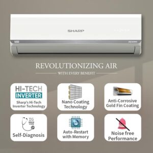 SHARP 1 Ton 3 Star 5-in-1 Convertible, Turbo Cool Technology, Anti-Corrosive Gold Fin Coating, Inverter Split AC, AH-SI12V3B-GC