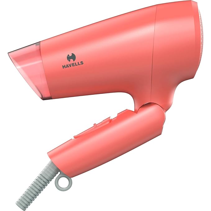 Havells HD2223 1200 Watts Foldable & Travel Friendly Hair Dryer, 3 Heat (Hot/Cool/Warm) Settings, with Overheat Protection (Coral)