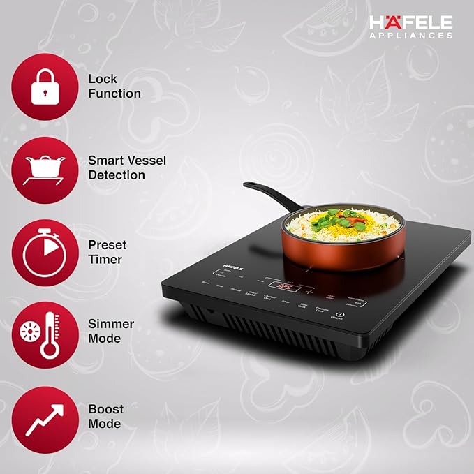 Hafele Magnechef Induction Cooktop |2100W High Power | Ceramic Glass Plate | Auto Cook Menus | Intuitive Touch Control | 2 Year Warranty | Black
