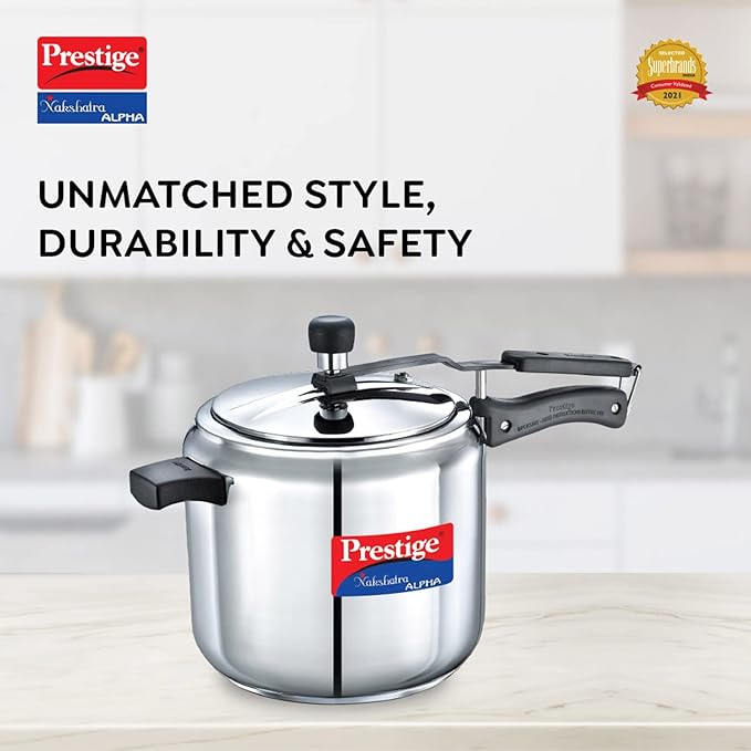 Prestige Nakshatra Alpha Stainless Steel Inner Lid Pressure Cooker, 7 Litres, Stainless Steel, 7 Litre