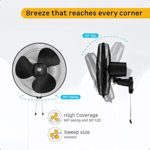 atomberg Renesa 400mm Wall Mount Fan | 5-star rated | Ideal for Home & Office | Silent BLDC Stand Fan | 6 Speeds | 35W | Remote with Oscillation, Timer, Sleep