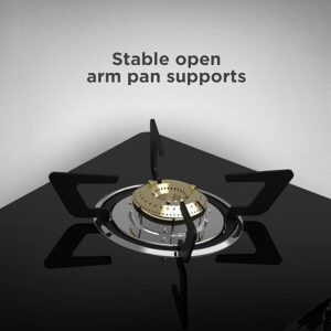 reethi Luxe 2 Burner Glass Top Gas Stove With Driptray Less Infinity Design, 5 Year Warranty on Glass & Burner, Manual Design, Black