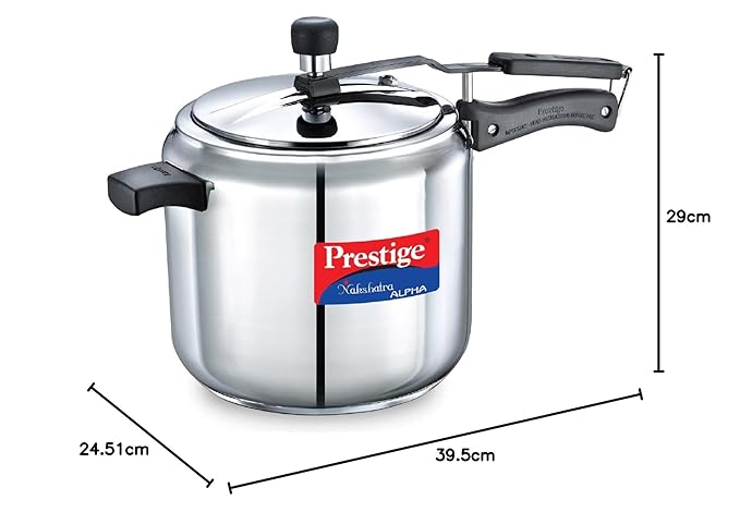 Prestige Nakshatra Alpha Stainless Steel Inner Lid Pressure Cooker, 5 Litres, Stainless Steel, 5 Liter