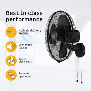 atomberg Renesa 400mm Wall Mount Fan | 5-star rated | Ideal for Home & Office | Silent BLDC Stand Fan | 6 Speeds | 35W | Remote with Oscillation, Timer, Sleep