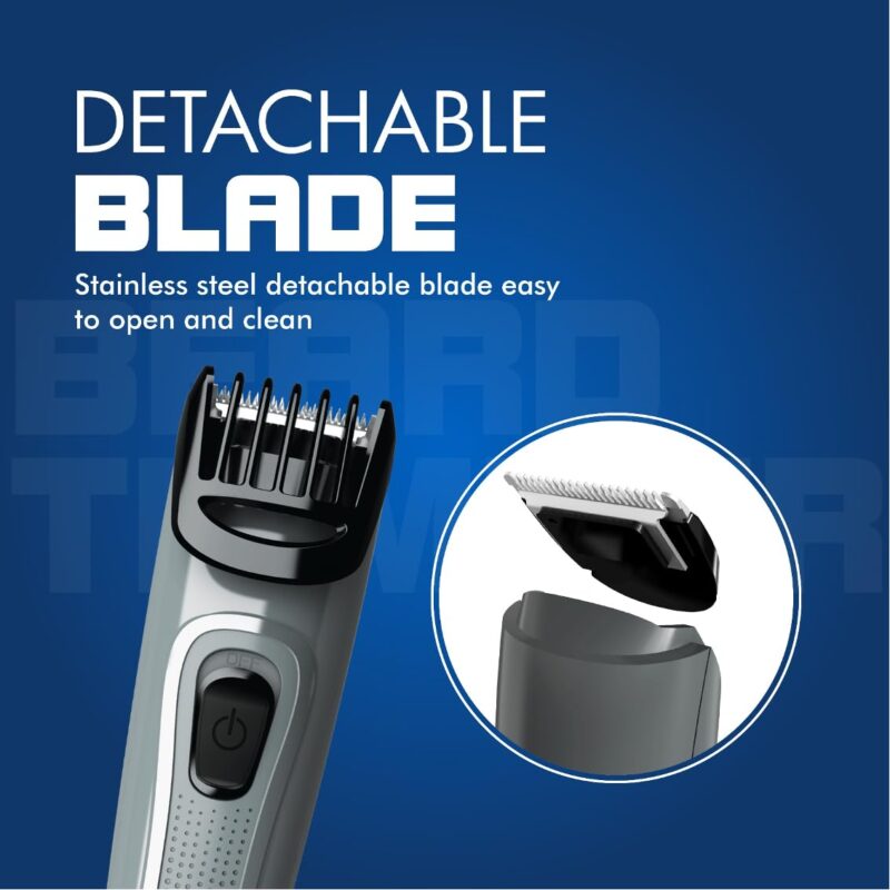 Havells Bt5100C Rechargeable Beard Trimmer with Hypoallergenic Blades; Zero Trim with 0.5 Mm Precision;Upto 17Mm Length Setting for All Styles; 45 Min Runtime,Battery Powered Black & (Grey)-Men