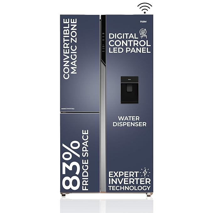 Haier 598L 3 Door Convertible Side by Side Refrigerator with WIFI Enabled Smart Sense AI