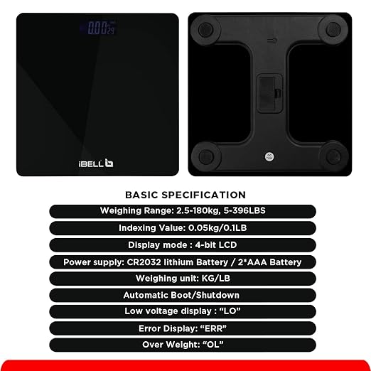 iBELL BS260M Personal Body Weight Weighing Scale, Bathroom Scale (180 kg)