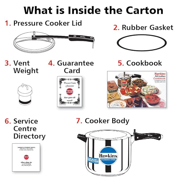 Hawkins 5 Litre Inner Lid Pressure Cooker, Stainless Steel Cooker, Induction Cooker, Silver (HSS60), 5 Liter