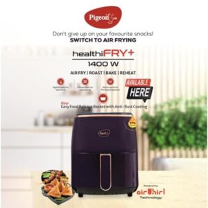 Pigeon Healthifry Plus Digital Air Fryer, 360° High Speed Air Circulation Technology 1400 W with Non-Stick 4.2 L Basket - Purple