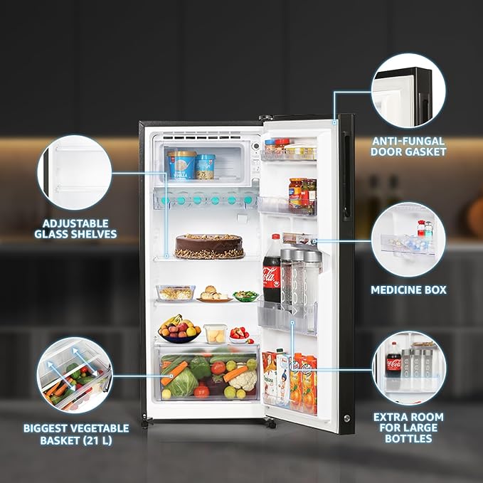 SHARP 193 L Direct Cool Single Door 4 Star Refrigerator |Japan 7 Shield Protection|Mirror Glass Finish|(Black, SJ-G19ST-MR)