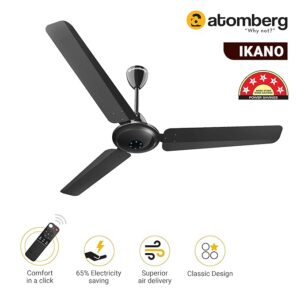 atomberg Ikano 1200mm BLDC Ceiling Fan with Remote | 5 star | High Air Delivery | LED Speed Indicator | Low Noise | Timeless Design with Power Saving | 2 Year Warranty|Gloss Black